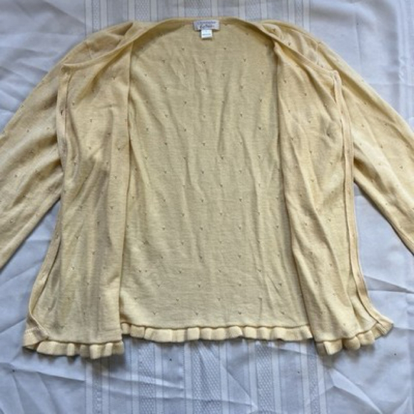 Croft & Barrow Cottagecore Ruffle Cardigan Large Soft Yellow Boho Cozy Knit - Picture 2 of 11